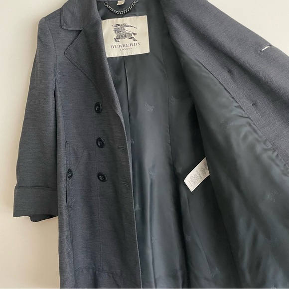 Burberry London Cotton Linen Double Breasted A-Line Peacoat Charcoal Gray - Picture 3 of 12